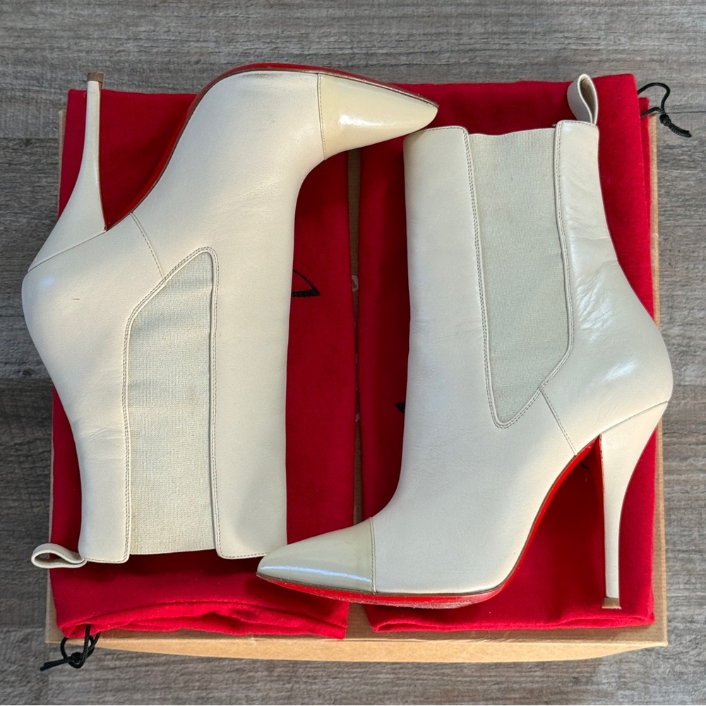 Christian Louboutin Cream Heeled Boots with Stiletto Heel